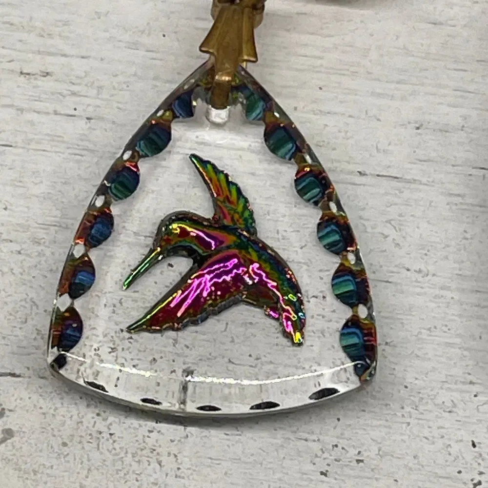 Glass Hummingbird Drop Dangle Earrings Hand-Painted Iridescent Design